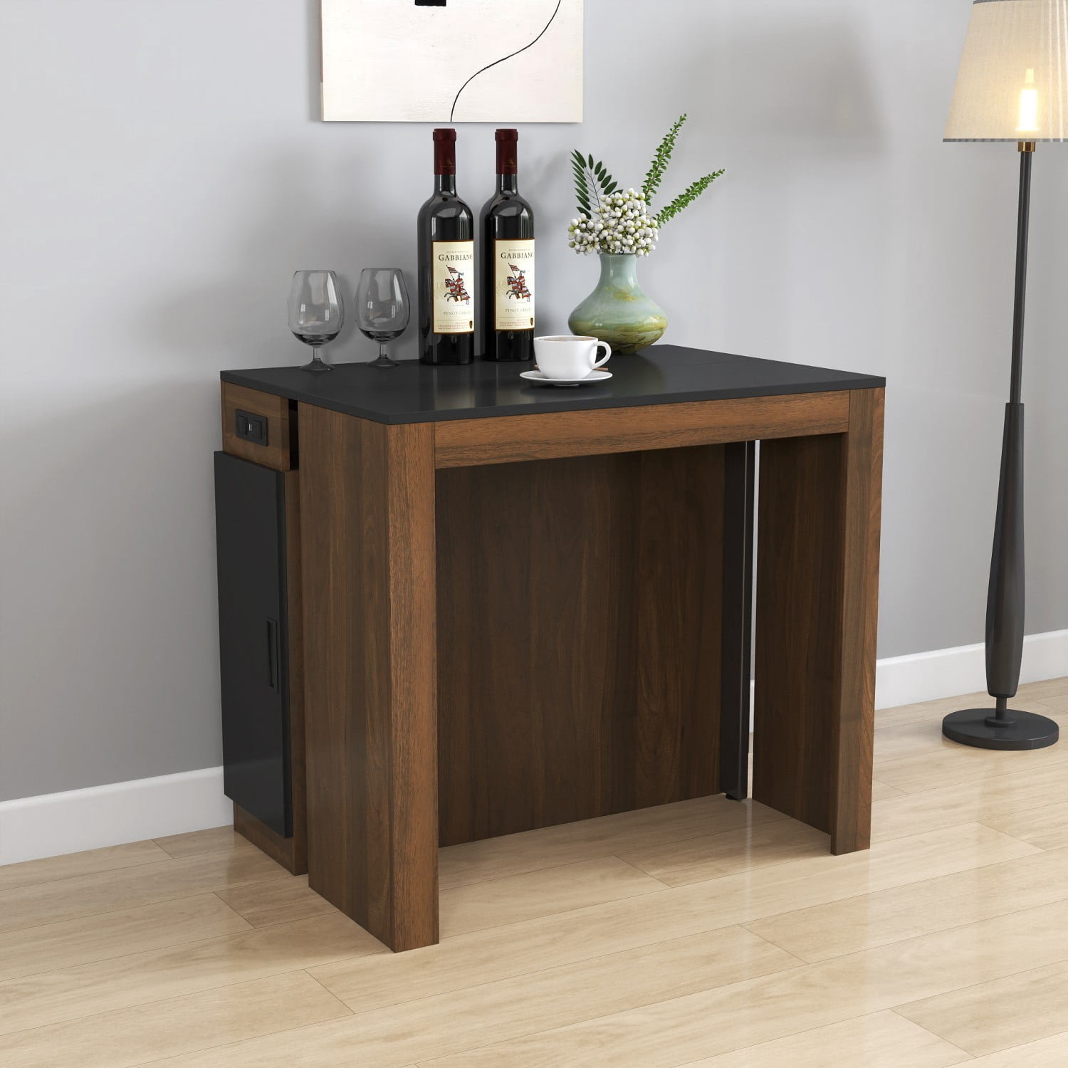 Multifunctional Extendable Console Table, 118.11" Large Expandable Dining Table with Storage Extension Design, Modern Wood Desk for Dining, Living, Home Office & Small Spaces, Walnut+black