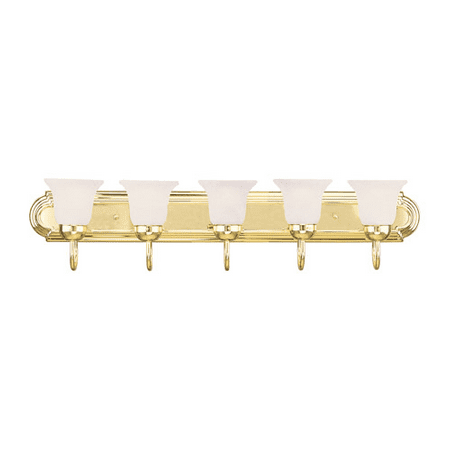 

Bathroom Vanity 5 Light With White Alabaster Glass Polished Brass size 36 in 500 Watts - World of Crystal