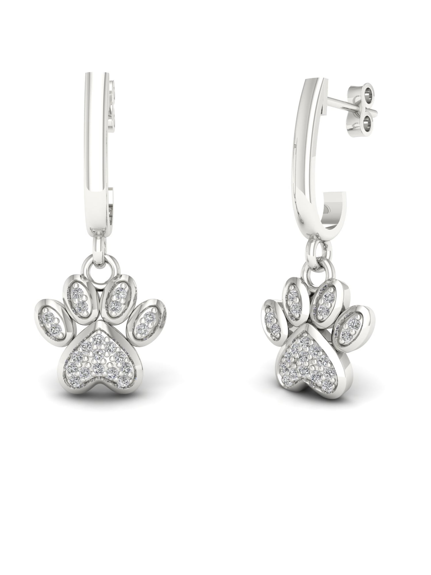 1/10Ct TDW Diamond 10K White Gold Dog Paw Print Earrings