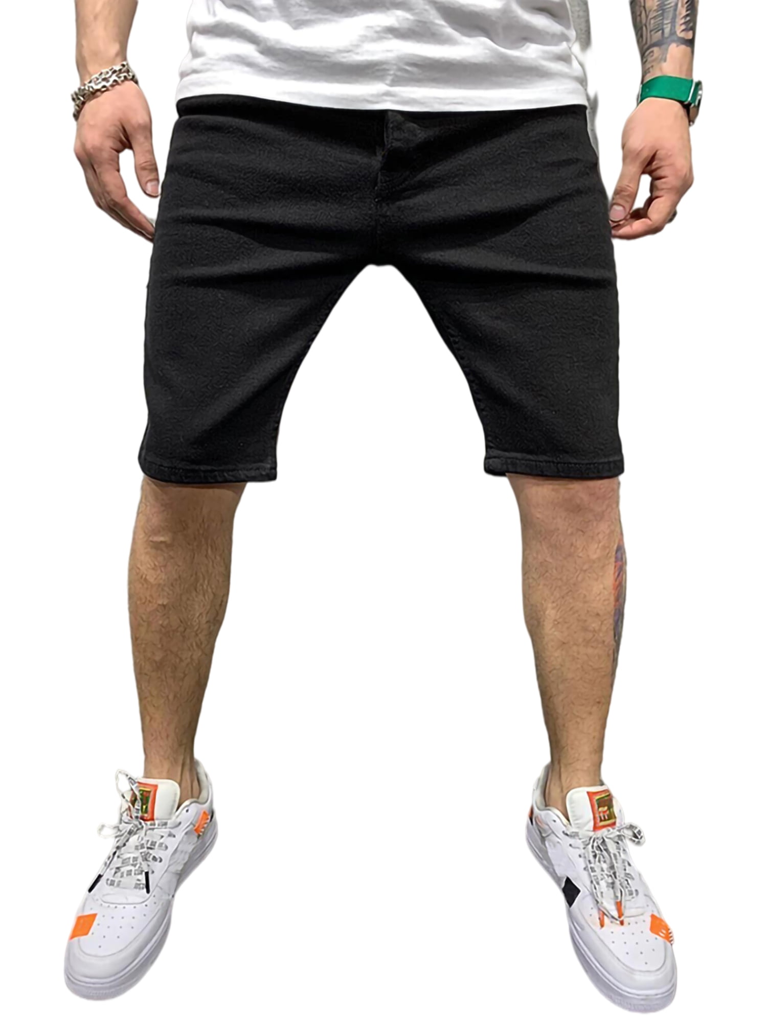 GRMO Men Slim Fit Straight Leg Casual Ripped Distressed Summer Denim Shorts Jeans