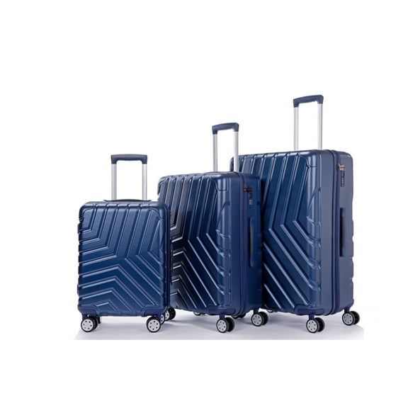 3 Piece Luggage Sets,Expandable ABS Lightweight Hardshell Double Spinner Wheel 3 Piece Set Suitcase Travel Bag with TSA Lock and Two Hooks 20/24/28 inch (Style-9,Navy)