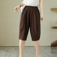 thumbnail image 5 of QATAINLAV Linen Shorts for Women Summer Casual Bermuda Shorts Lightweight Elastic Waist Beach Shorts Loose Knee-Length Wide Leg Shorts with Pockets Bermudas Para Mujer Para Verano Coffee L, 5 of 8