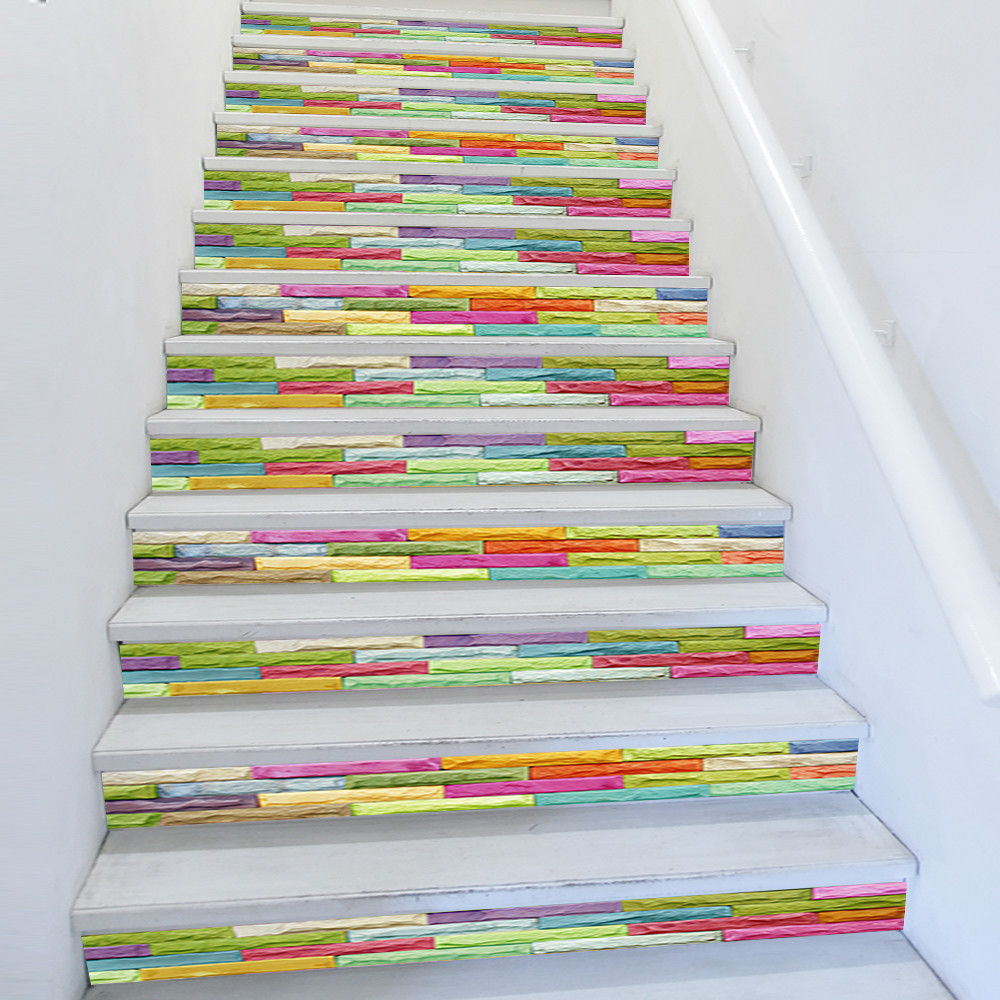 Modern Coloful Abstract Watercolor ceramic tile Peel and Stick Vinyl Stair Riser Decals Staircase Tile Stickers Decor Modern Marble Decoration Self-Adhesive