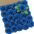thumbnail image 3 of Flores artificiales 25 piezas de rosas falsas de espuma de aspecto real con tallos para ramos de boda de bricolaje Arreglos de centros de mesa de despedida de soltera blanca (azul real), 3 of 4