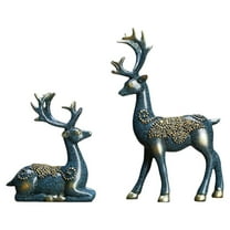 HmNPlay 2-Piece Resin Reindeer Figurines Set, Standing & Lying Deer Sculptures for Christmas Holiday Home Desk Decor (4.7/7.5")