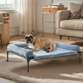 thumbnail image 6 of Cooling Elevated Dog Bed + Removable Deluxe Plush Pillow Cushion, Raised Dog Bed with Washable Bolster Mat, Breathable Teslin Mesh, No-Slip Feet, 35" x 22" Dog Couch Bed,Blue-Rose Velvet, 6 of 12