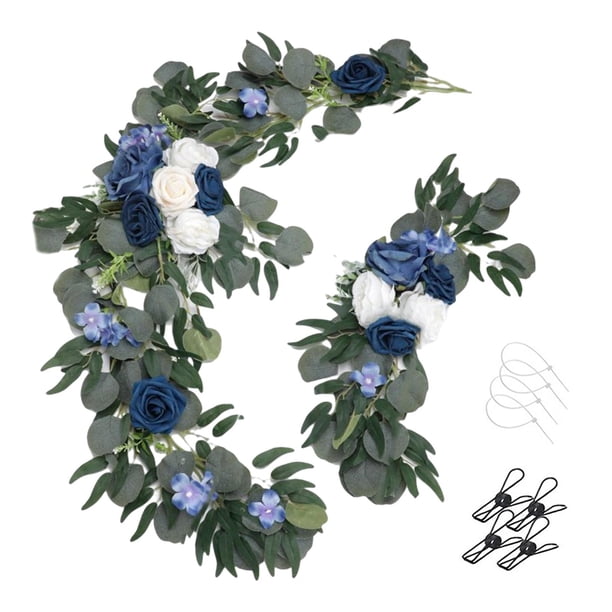 2 guirnaldas de flores para decoración de bodas, rústicas y decorativas. Azul