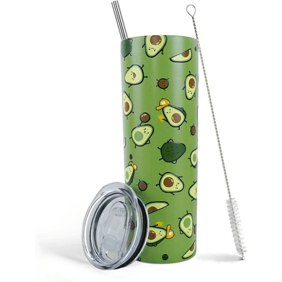 Avocado Stuff, Avocado Travel Mug, Coffee Tumbler for Women, Cute Skinny Tumbler with Lid and Straw, Avocado Gifts/Decor, Unique Birthday Gifts for Women,Friends Female,Teenage Girls,Girlfriend - 20Oz