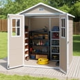 thumbnail image 6 of Dextrus 6x4.4ft Plastic Outdoor Storage Shed, Double-Wall Garden Tool Shed with 2 Windows & Lockable Door, Weatherproof Outside Storage Cabinet for Patio Backyard Lawn, Beige, 6 of 9
