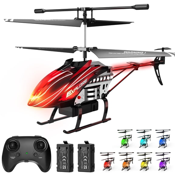 Wefone Remote Control Helicopter for Kids with Altitude Hold, 7 LED Light Modes, 2 Batteries, Red