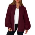 thumbnail image 7 of Womens Zip Up Jacket No Hood Casual Spring Fall Lightweight Oversized Bomber Jacket Trendy Hoodless Sweat Jacket S, 7 of 7