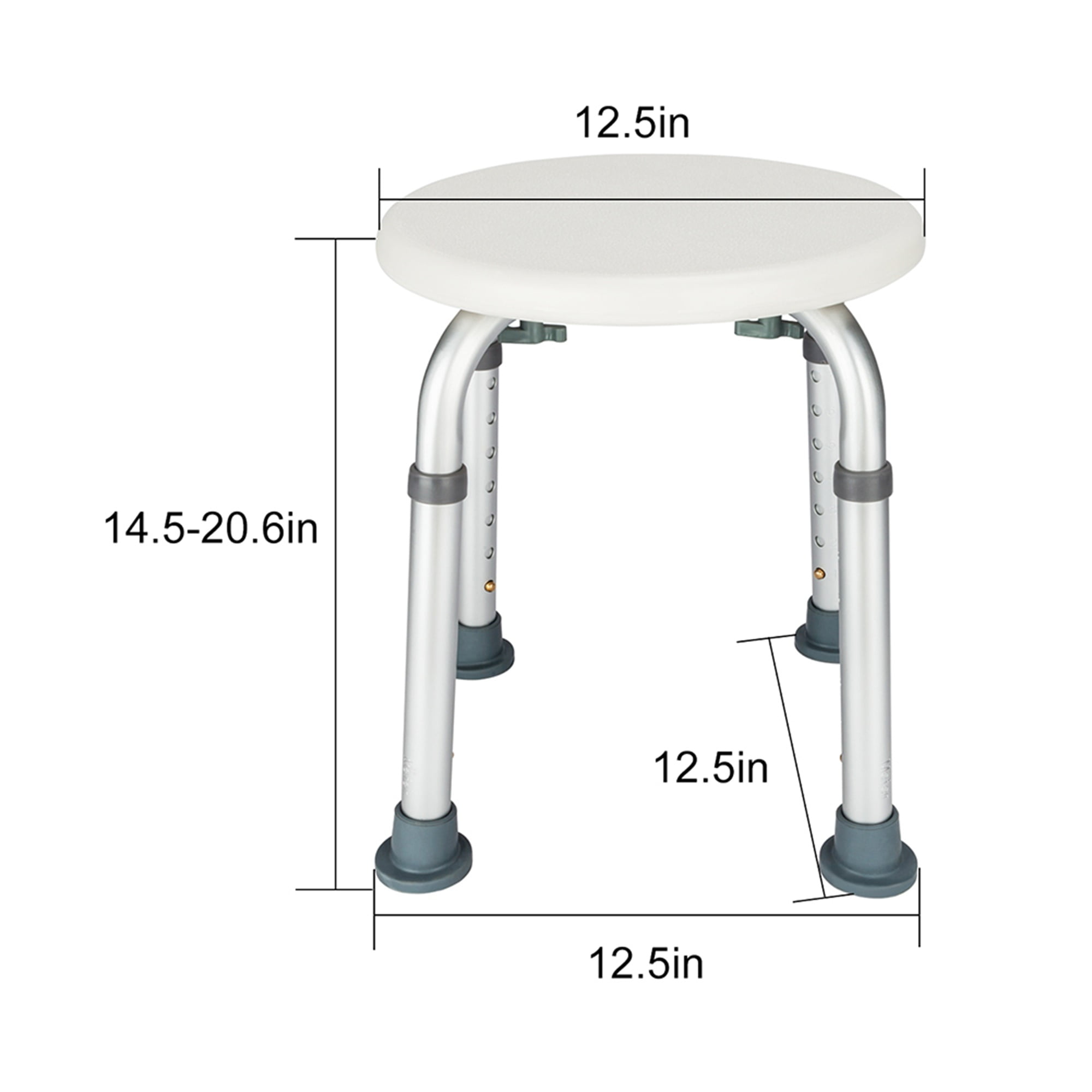 Kepooman 12.6"L Shower Chair Bath Bench, Adjustable Shower Stools for Seniors, Elderly, Disabled, Shower Bench Seat Without Back, White