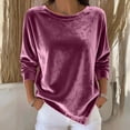 thumbnail image 2 of CIENVNSTG Velvet Shirts for Women Long Sleeve Crew Neck Loose Fit Solid Color Design Soft Cozy Fabric Casual Trendy Blouse for Spring Fall Indoor Daily Wear And Everyday Occasions Pink M, 2 of 4