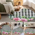thumbnail image 5 of Round Area Rug 8 Ft, Spring Pink Roses Washable Non-Slip Circle Carpet for Living Room/Bedroom, Pastoral Eucalyptus Black White Plaid Collection Low-Profile Large Area Rugs for Indoor, 5 of 8