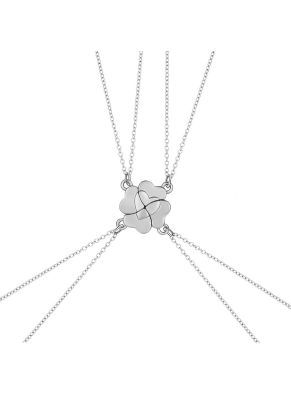 Sardfxul 4Pieces/set Puzzle Stitching Necklace Personalized Heart Pendant Choker Chain Four Leaf Clover Necklace Family Party