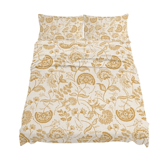 California King Size Farmhouse Yellow Floral Sheet Sets Linen Boho Flower Rustic Country Soft Breathable Microfiber Bed Sheets 4 Piece Bed Sheets Set, 1 Fitted Sheet, 1 Flat Sheet & 2 Pillowcases