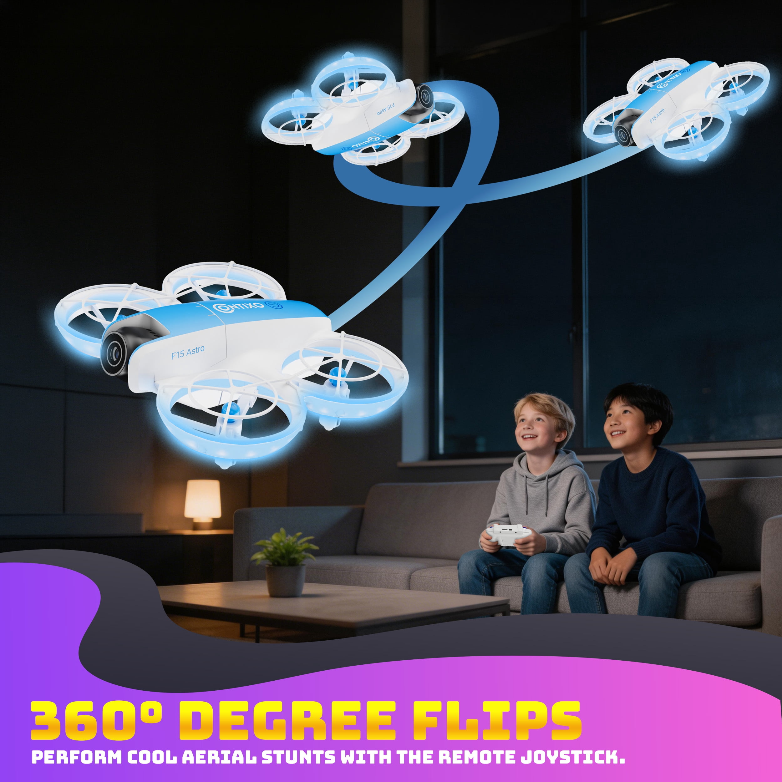 Contixo F15 Astro Mini Drone with 2.4" Screen Remote – Dual Camera, Live Video Display, Optical Flow Hover, One-Key Takeoff/Landing, 360° Stunts, 2 Batteries, Beginner Drone for Kids & Adults - Blue