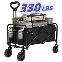 Collapsible Foldable Wagon Cart Portable Folding Utility Grocery Shopping Cart with Wheels, 27 inches in Height, Black