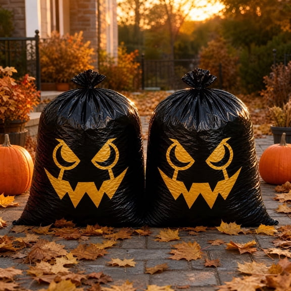 Miwamany Halloween Leaf Bags 2pc 24x30in, Pumpkin Face Lawn Decor, Spooky Plastic Trash Bag for Yard Garden Fall Party Supplies Decoration