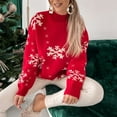 thumbnail image 6 of comerut Long Sleeve Half High Collar Ribbed Trim Christmas Sweater Women Jacquard Snowflake Print Pullover Knitwear Festival Clothing, 6 of 8