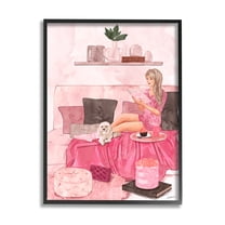 Stupell Industries Fashionista Reading with Dog Pink Room Interior Black Framed, 16 x 20, Design by Ziwei Li