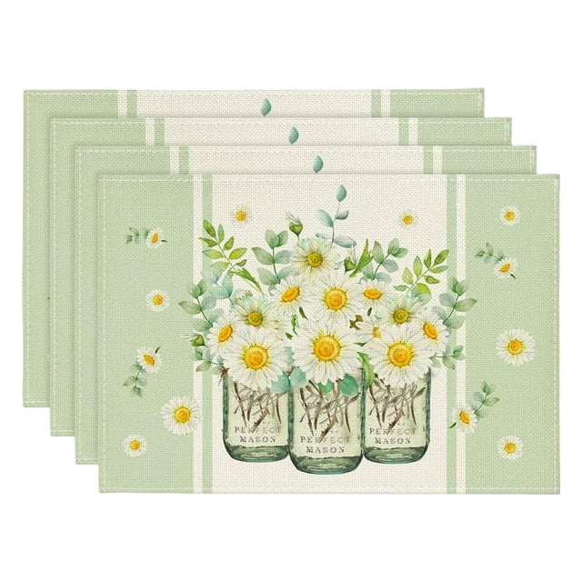 GUOOL Spring Table Runner Floral Pattern Decorative Party Favor Seasonal Spring Burlap 4Pcs C