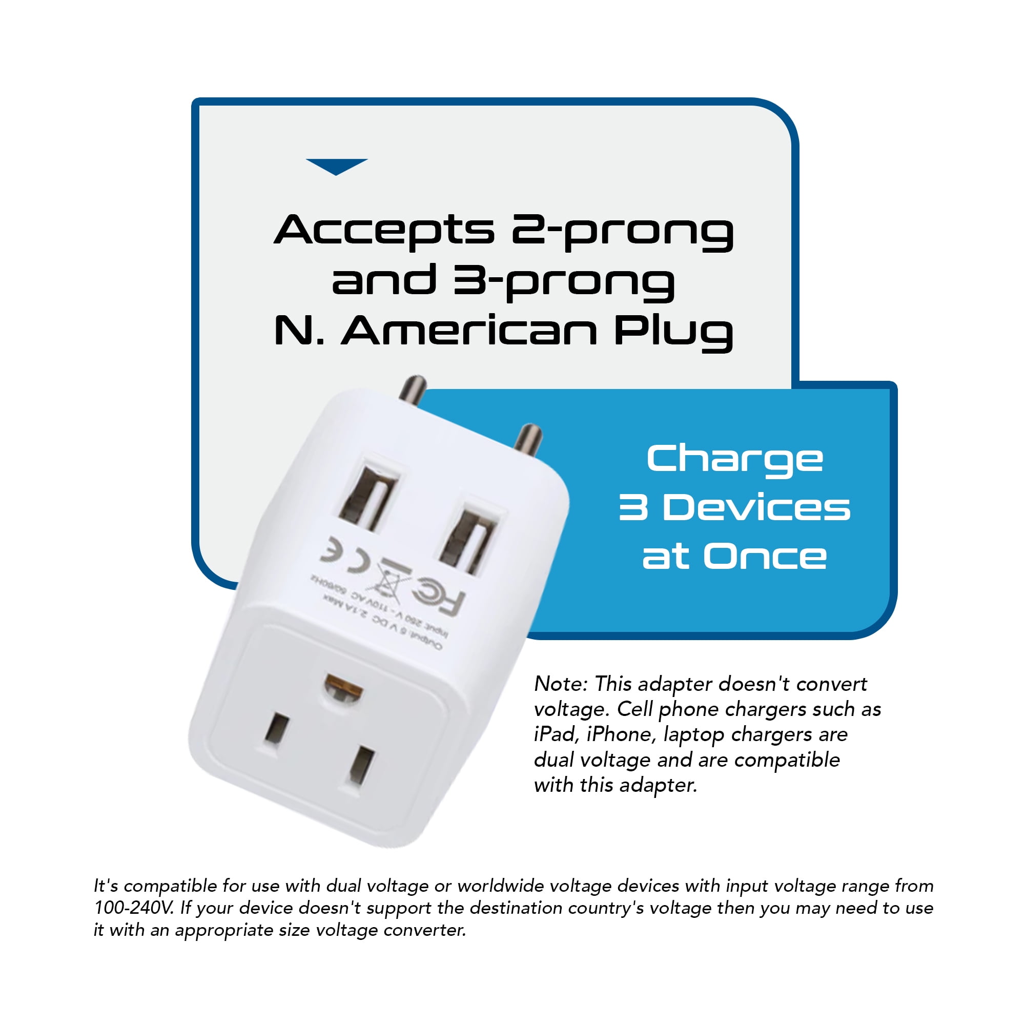 Ceptics CTU-9C Continental European Travel Adapter Plug - Type C - Dual USB Devices