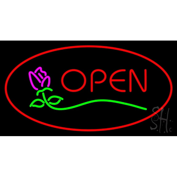 Rose Red Oval Open LED Neon Sign 20 x 37 - inches, Black Square Cut Acrylic Backing, with Dimmer - Bright and Premium built indoor LED Neon Sign for Defence Force.