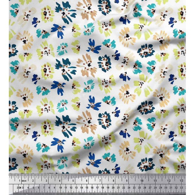 Soimoi Polyester Crepe Fabric Flower Artistic Printed Craft Fabric by The Yard 52 Inch Wide