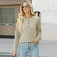 thumbnail image 5 of jtjvou Women's Long Sleeve Knit Shirts Dressy Casual Loose Button Up V Neck Tops 2025 Fall Basic Tee Blouse Beige L, 5 of 8