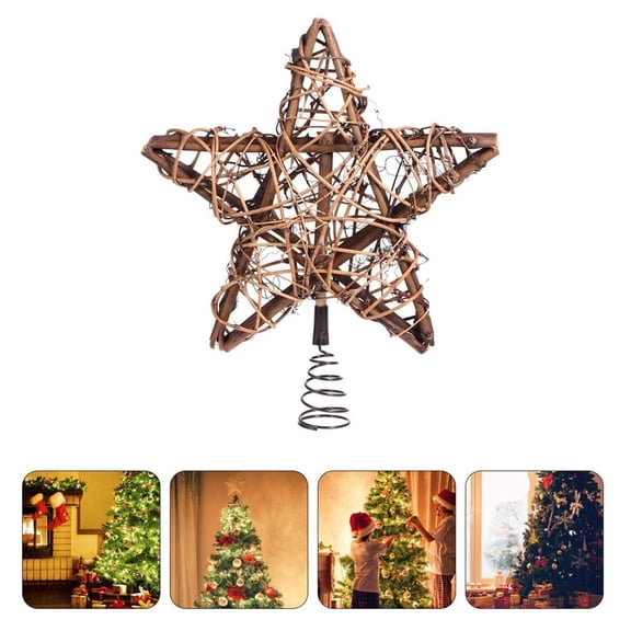 Rustic Wooden Christmas Tree Star Topper, 12 Inch Vine and Wood Woven Tree Topper for Holiday Decor and Neutral Home Aesthetic, Vintage Farmhouse Style Tree Decor Gift for Family,