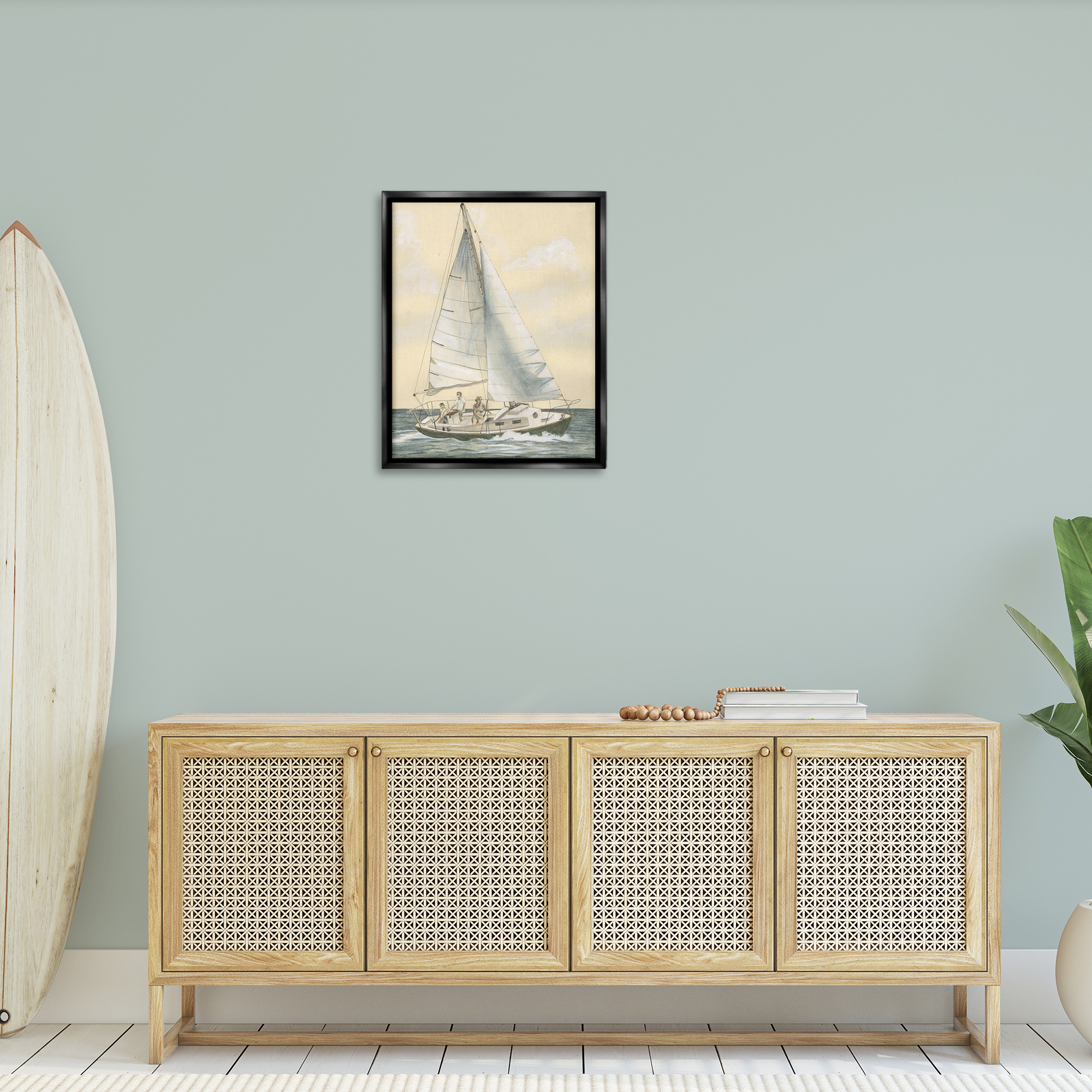 Stupell Industries Family Sailing Trip Transportation Painting Black Floater Framed Canvas Art Print Wall Art, 25 x 31