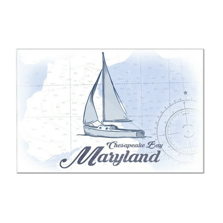 Chesapeake Bay, Maryland - Sailboat - Blue - Coastal Icon - Lantern Press Artwork (12x8 Acrylic Wall Art Gallery