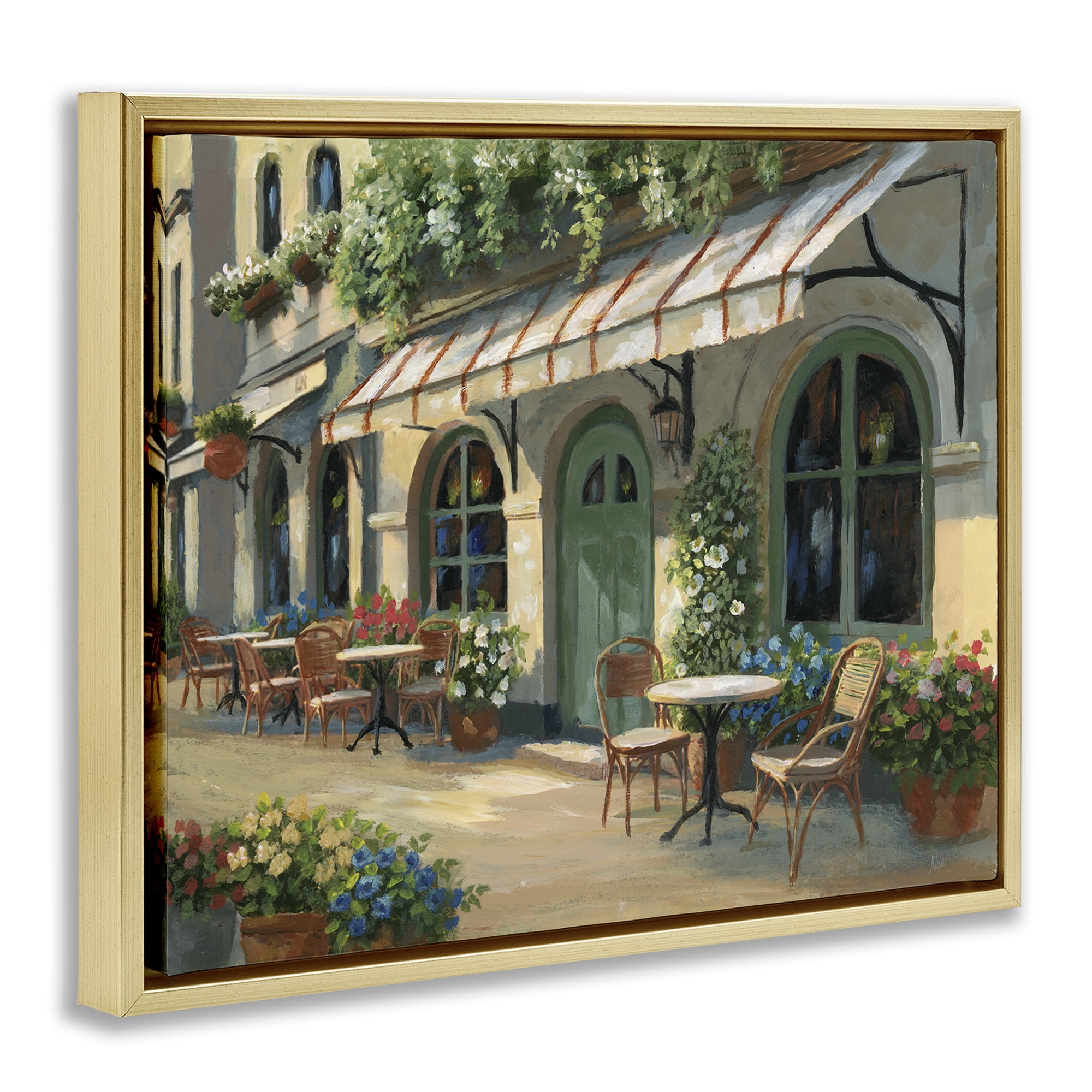 Stupell Industries Cozy Cafe Sunlit Patio Gold Framed Floater Canvas Wall Art, design by Nan