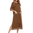 thumbnail image 4 of Lorytime Womens Pajamas Dress Long Raglan Sleeve 3/4 Sleeve Nightgowns Crewneck Solid Sleepshirts Nightdress with Pockets Zipper Pajamas Dress Comfy Soft Lounge Sleepdress Brown S, 4 of 6