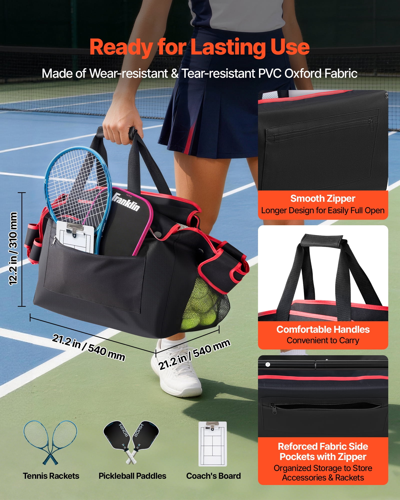VEVOR Tennis Ball Hopper, Holds 175 Tennis Balls or 290 Pickleballs, Foldable Pickleball Basket Cart with Wheels for Easy Pick Up, Portable Baseball Cart Caddy with Storage Bag, for Training Coaching