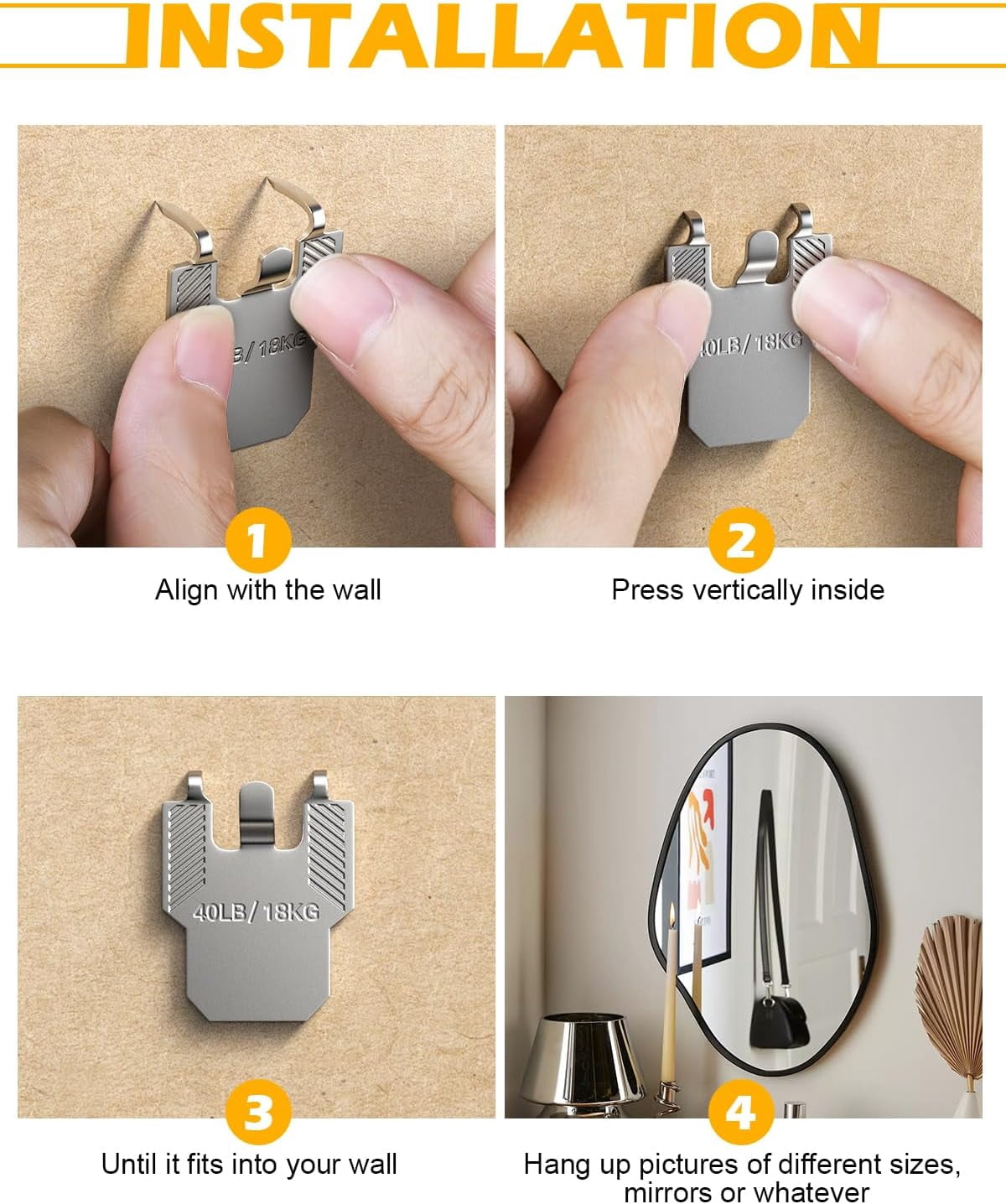 40Pcs Claw Picture Hangers for Drywall: Wall Picture Hanging Hooks No Damage - Heavy Duty Picture Frame Hooks Kit - Picture Hangers for Large Art Picture Photo Poster Painting Mirror Decor