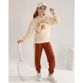 thumbnail image 2 of Kucznuki 7 Years Big Girls Winter Clothes 8 Years Kid Child Outfits Long Sleeves Letter Print Pullover Hoodie Sweatshirt Top Color Block Pants Set 2pcs Warm Clothing Apricot, 2 of 10
