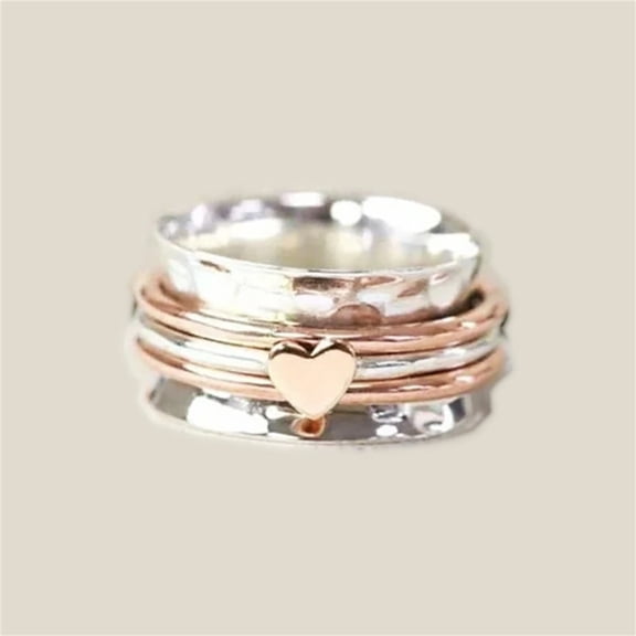 Guodhu Silver Stainless Steel Spinner Heart Rings Fidget Band Rings Anxiety Relief Rings for Women Men Meditation Ring Birthday Mothers Day Gifts for Women Teen Mom Daughter Wife