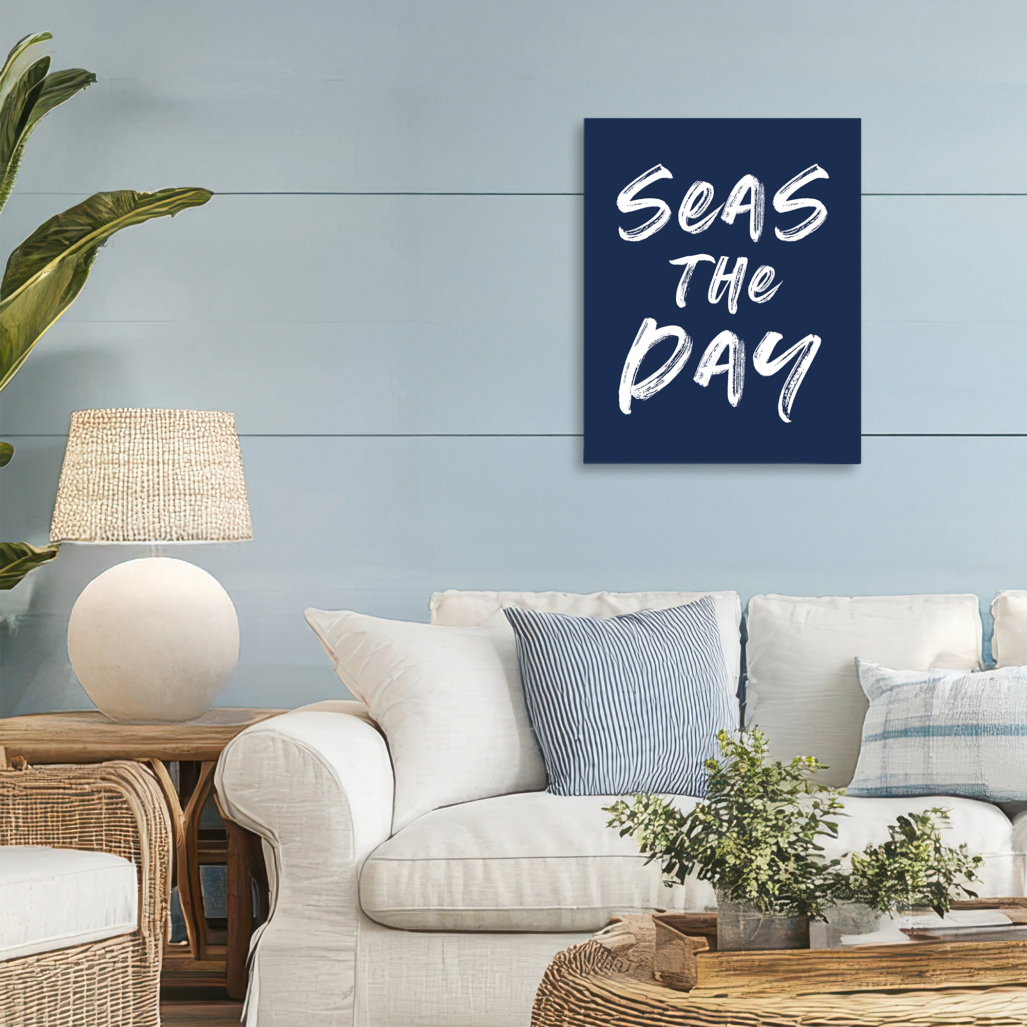 Seas The Day Sentiment Canvas Wall Art, design by Lettered and Lined