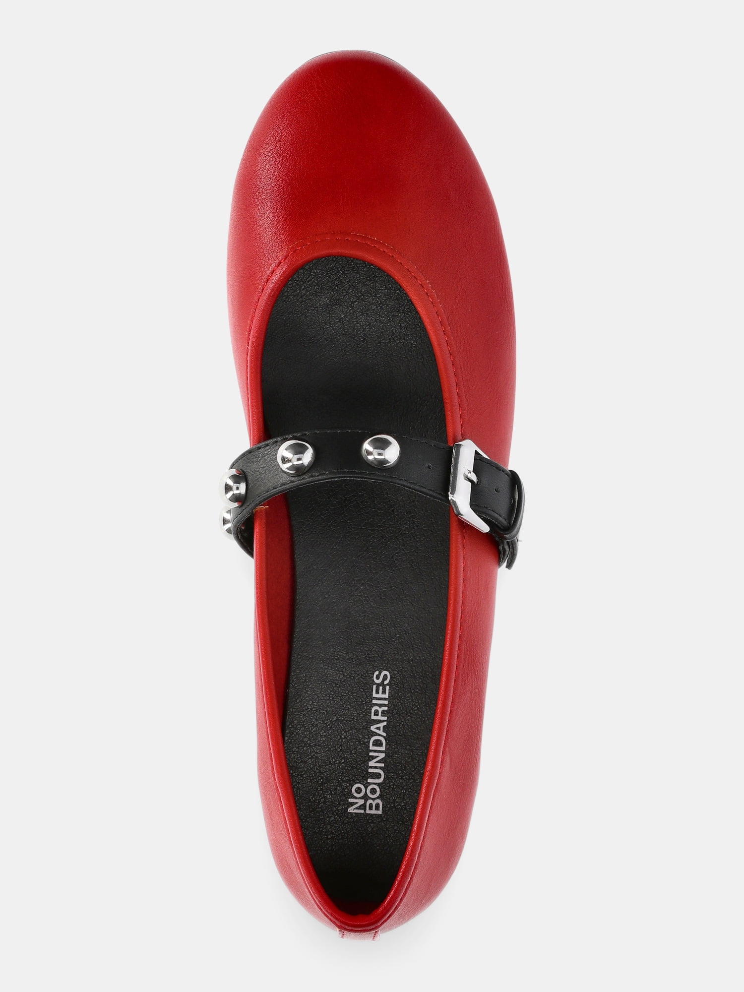 No Boundaries Women's Faux Leather Mary Jane Flats with Studs