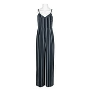 Laundry Spaghetti Strap Concealed Zipper Back Stripe Print Crepe Jumpsuit-NAVY IVORY / 8