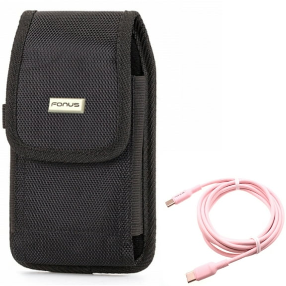 Pink 10ft Long Cable   Case Belt Clip for Motorola One 5G Ace Phone - USB-C to Type-C PD Fast Charger Cord Power and Swivel Holster Rugged Cover Combo for Motorola One 5G Ace (2021)