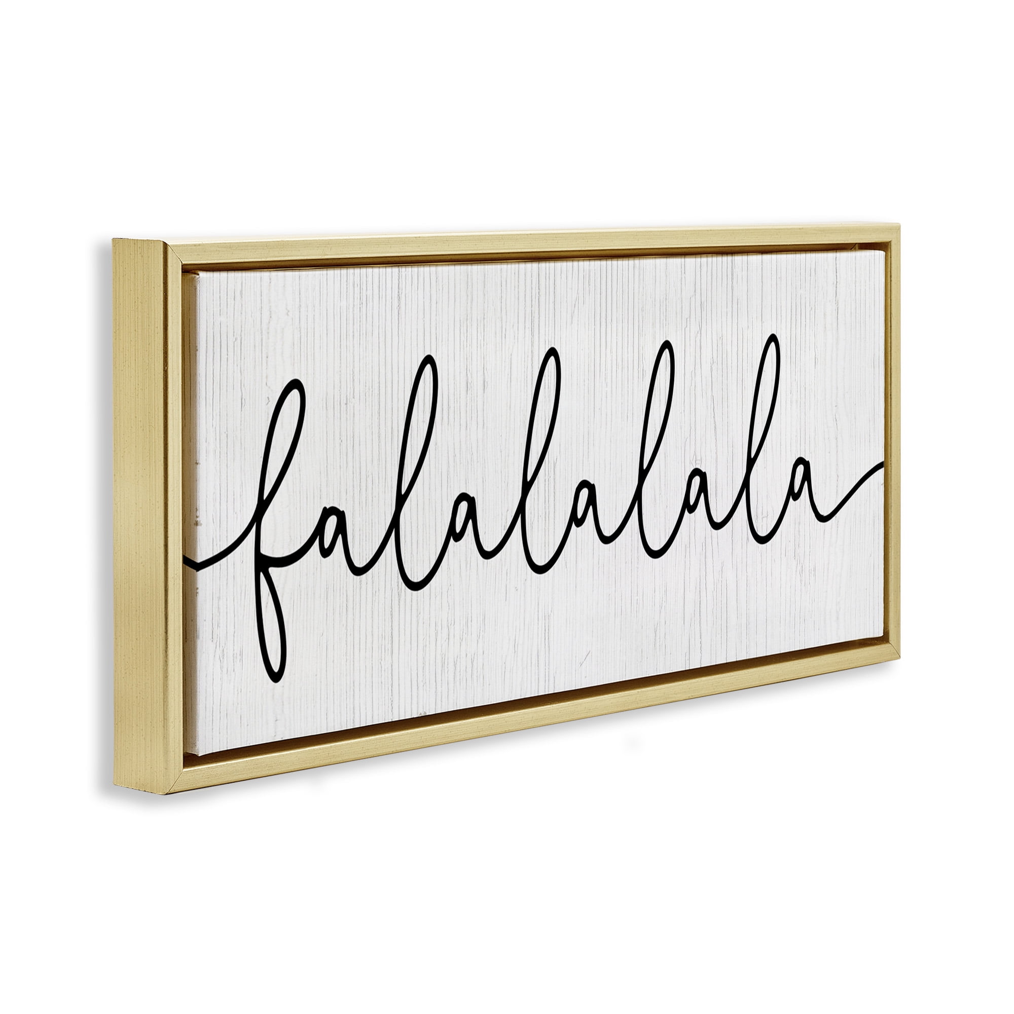 Stupell Industries Falalalala Minimal Holiday Phrase Holiday Painting Gold Floater Framed Canvas Art Print Wall Art, 31 x 14