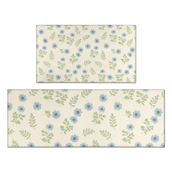 Pioneer Flower Floral Print Pattern Kitchen Rugs Sets Of 2, Anti Fatigue Non Slip Washable Floor Mats for Kitchen Sink Laundry, 17X30 Inch 17X47 Inch
