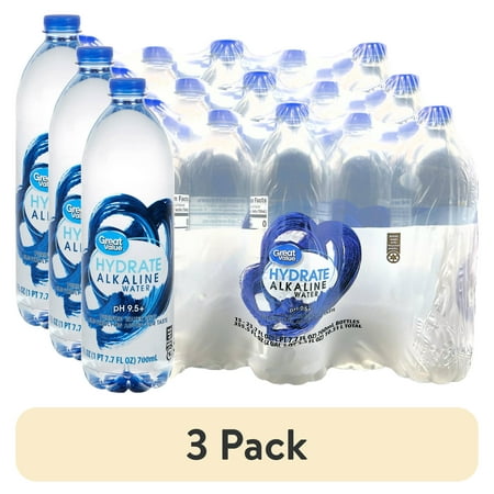 (3 pack) Great Value Hydrate Alkaline Water Bottle, 23.7 fl oz, 15 Count