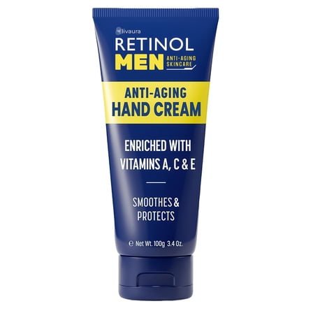 Retinol Anti-Aging Hand Cream for Men – Moisturizing Cream with Vitamin A, Conditions Skin and Cuticles – 3.4 oz