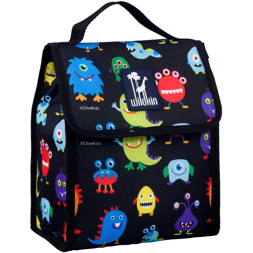 Olive Kids Monsters Black Insulated Lunch Bag for Boys and Girls