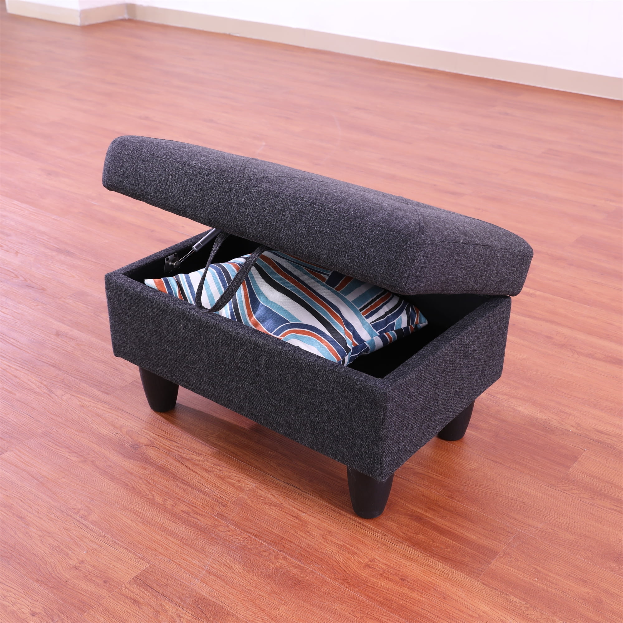 Aukfa 29" Storage Ottoman Bench for Sectional Sofa Set, Lift Top, Linen, Black Grey