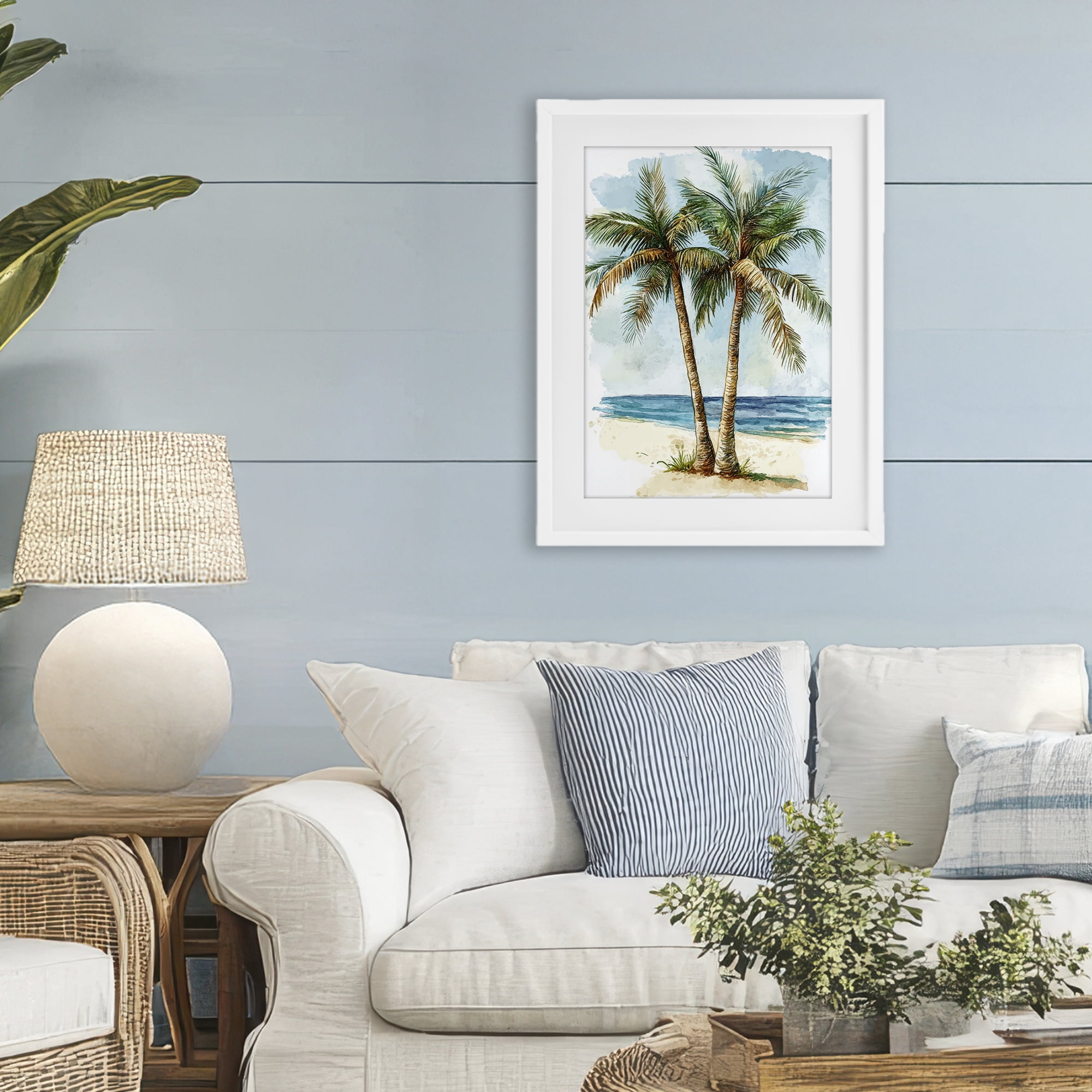 Stupell Industries Illustrated Palm Tree Duo White Framed Print Under Glass, design by Petal Prints Design
